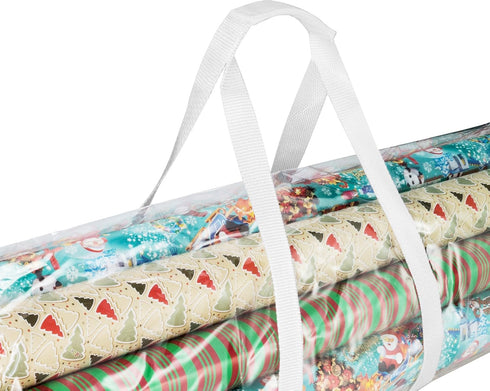 Elf Stor Gift Wrapping Paper Roll Storage Bags, Clear Totes with Handles, Fits up to 25 pcs Gift Wrap Paper