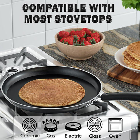 Cook N Home 10.25-Inch Nonstick Heavy Gauge Crepe Pancake Griddle, 26cm, Black