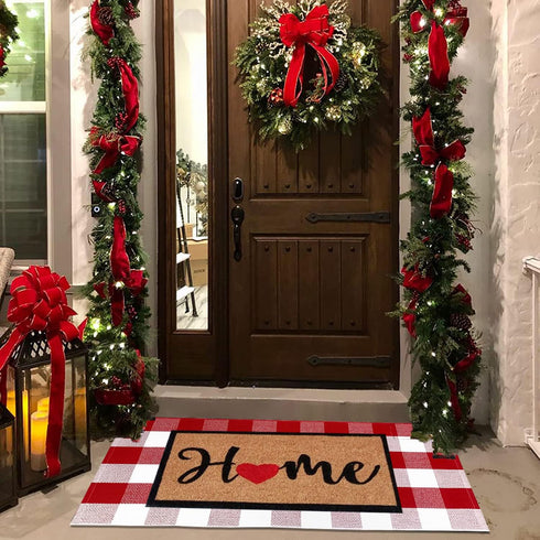 USTIDE Cotton Buffalo Plaid Rug Red&White Check Rugs 23.6"X51" Hand-Woven Indoor or Outdoor Rugs for Layered Door Mats Washable Carpet for Front Porch/Kitchen/Farmhouse/Entryway by USTIDE