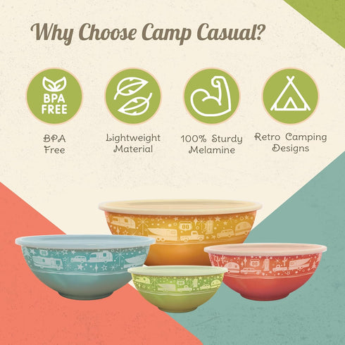 Melamine Bowls with Lids - 4 BPA Free Nesting Bowls Set for Indoor & Outdoor Dining, Sturdy & Lightweight