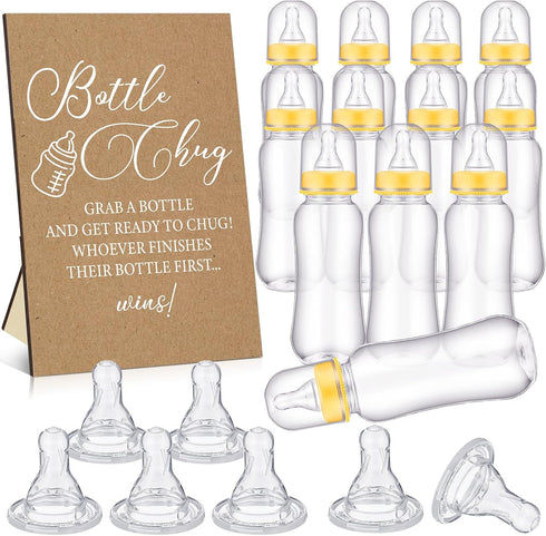 TrelaCo Cool Baby Shower Games Wooden Bottle Chug Sign Rustic Theme Gift Sets