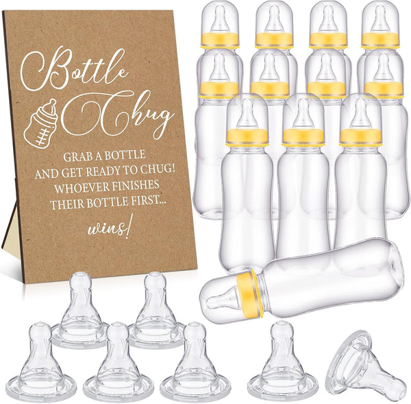 TrelaCo Cool Baby Shower Games Wooden Bottle Chug Sign Rustic Theme Gift Sets