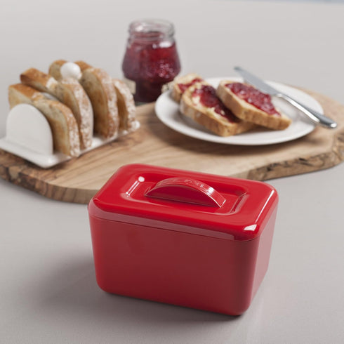 Zeal 500 Insulated Butter Dish, Large grams Capacity Double Walled Butter Tub/Container with Lid, Melamine - Red