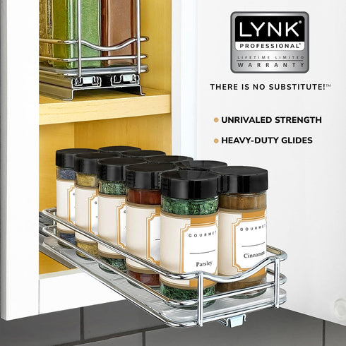 4-3/8 inch 1 LYNK PROFESSIONAL Pull Out Spice Organization for Cabinets - Wide Spice Rack for Inside Cabinets, Slide