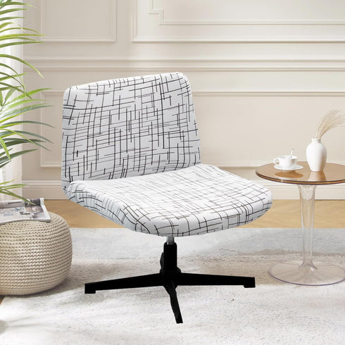 Armless 02 FUANGUI Criss Cross Chair Cover, Stretch Mid Back Wide Accent Chair Slipcover, Exquisite Vanity Chair Cover