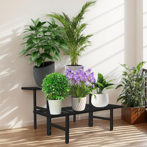 LLAXERGU 2-Tier Plant Stand Indoor Outdoor, Heavy Duty Iron Pedestal Stands Metal Plant Stand for Indoor Outdoor