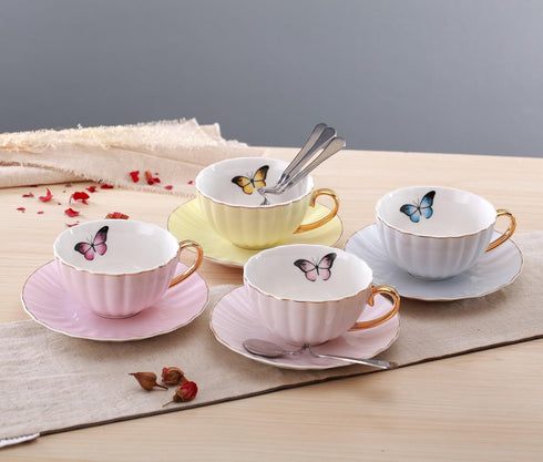 Set-Coffee Set FD-TCS03-4COLOR Jusalpha Elegant Tea Cup and Saucer Cup with Saucer and Spoon