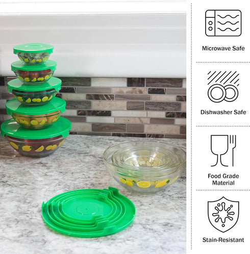 Classic Cuisine Glass Bowls Set with Lids - Mixing Bowls for Storage, Meal Prep, Mixing, and Serving Multiple Sizes