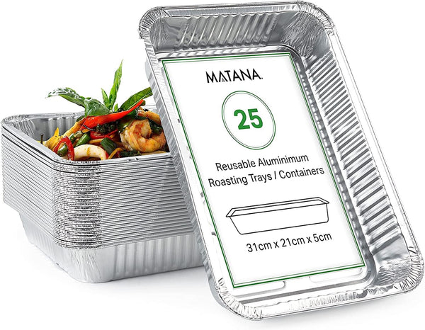 MATANA 9x13 Aluminum Foil Pans - 25 Pack for Cooking, Roasting, Baking, and Party Trays