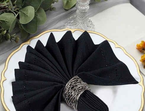 Cloth Napkins Set of 12, Cotton Dinner Napkins, Hemstitched Wedding Napkins, Machine Washable 18x18 Jet Black