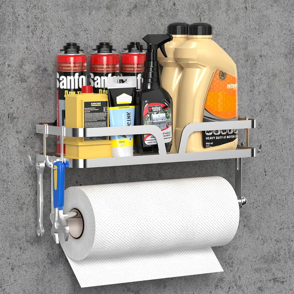 YIGII Garage Paper Towel Holder with Shelf, 2-in-1 Wall Mounted Shop Paper