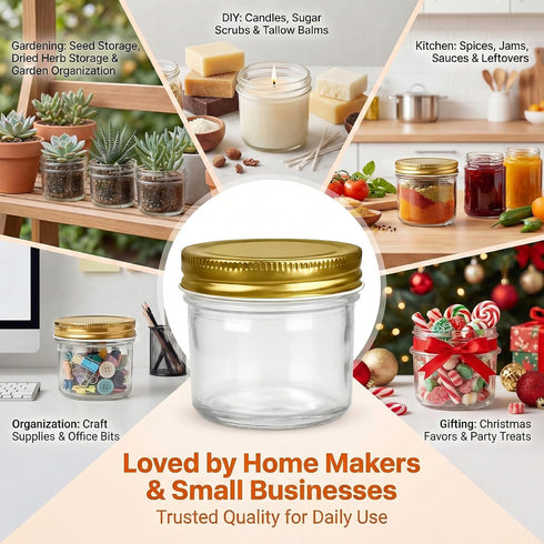 QAPPDA 4oz Home,Set 40 Glass Jars With Lids,Small Mason Jars Wide Mouth,Mini Canning Jars With Gold Lids