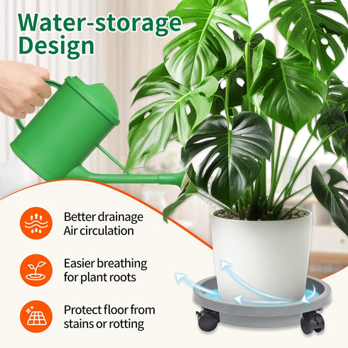 1 11 inch Pc Plant Caddy with Lockable Wheels, Drainage & Self-watering Design, Movable Wheeled Round Planter Stand