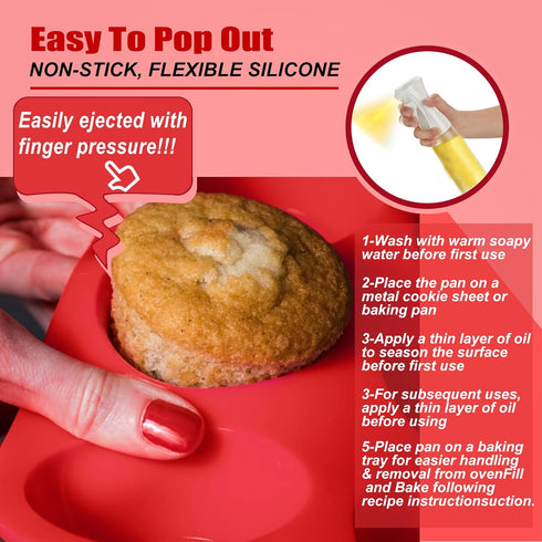 2PCS Silicone Muffin Pan - Thicken-12 Cup Non-Stick Baking Pan for Muffin Cakes, Tart, Bread - Dishwasher & Microwave