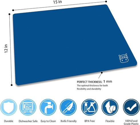 ZVP Plastic Cutting Boards for Kitchen, Flexible Non-Slip Chopping Mats, Gradient Blue, BPA Free