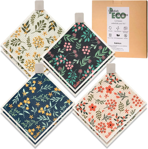 Swedish Dishcloths for Kitchen: 8 Pack Reusable Non-Scratch Paper Towels, Super Absorbent Biodegradable Sponge Cloths