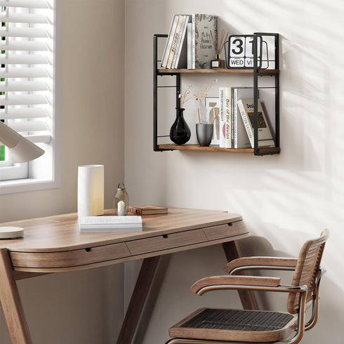 2-Layer 16in Floating Book Shelves for Wall, Wall Bookshelf for Book Storage, Space Saver, Stud Hanging Shelf, Bedside