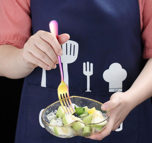 Kyraton 6 Pieces Rainbow Dinner Fork Set - Stainless Steel 8.17 Inch Colorful Titanium Plating Silverware