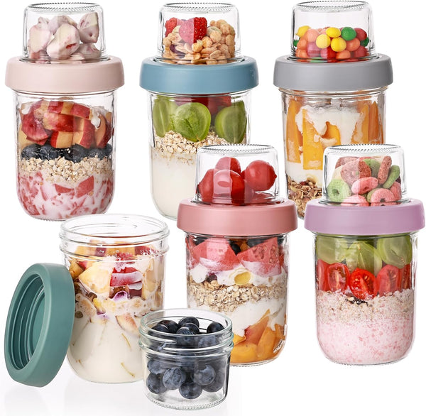 Wells 6 Pack Overnight Oats Containers with Lids, 16 OZ Dual Layer