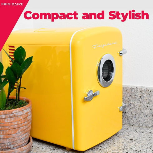 Frigidaire EFMIS151 Mini Portable Compact Fridge Cooler with Built-in Speaker, 4L Capacity, Chills Six 12 oz Cans,