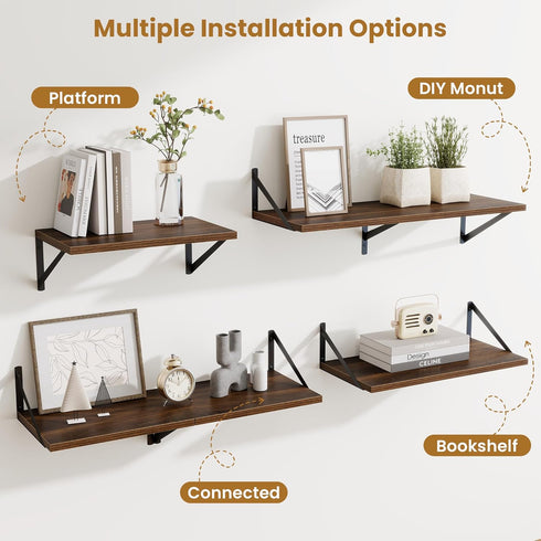 Shelves,16" Wx10 Set 2,Heavy Acovy Deep Floating D Floating Shelves for Wall of Duty Wood Floating Shelf with Metal