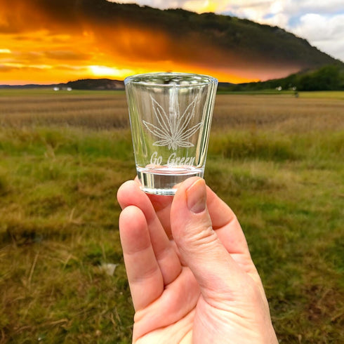 Pot Leaf Go Green Shot Glass, 2oz
