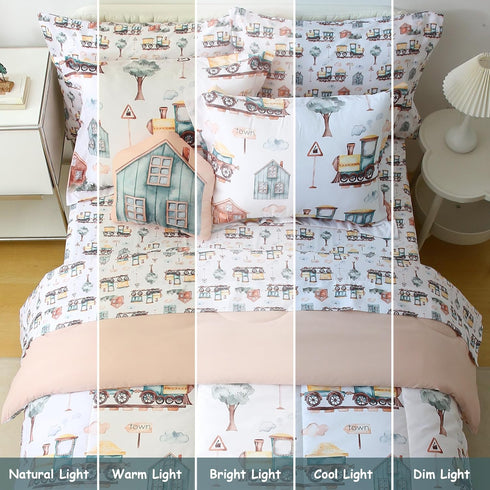 Sets 6 Set Country Set, Mooreeke Kids Twin Comforter for Boys Pieces Train Bedding for Teens Microfiber Train Town Kids