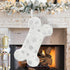 Senneny Snowy White Plush Pet Dog Christmas Stocking, Large Bone Shape Faux Fur with Silver Snowflake Sequin for