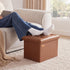 HAUSFRAU Storage Ottoman Foot Rest Stool, Small Folding Ottoman with Storage, Tufted Square Cube Footrest, Faux Leather