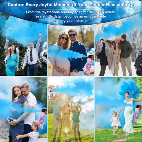 2 Packs, 10ft Large Gender Reveal Smoke Bombs Blue Biodegradable Powder Spray for Baby Boy Reveal, Long-Lasting Smoke