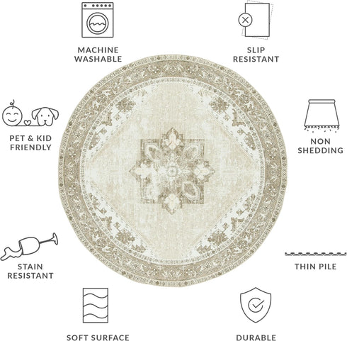 3' (TSN102W) SAFAVIEH Washable Rug Tucson Collection - Round, Sage & Ivory, Slip Resistant & Easy to Clean, Ideal