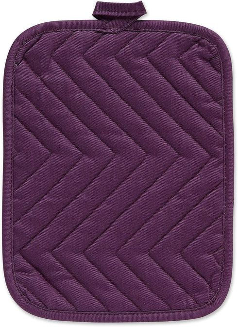 DII Heat Resistant Quilted Cotton Pot Holder Set, 7x9, Eggplant, 3 Count, Space for Personalization
