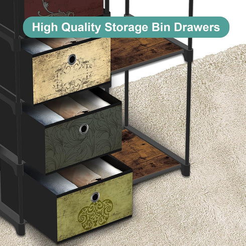 Small Fabric Dresser with 2-Tier Side Shelf, 4 Drawers Storage Units for Bedroom, Hallway Entryway Storage Cabinet