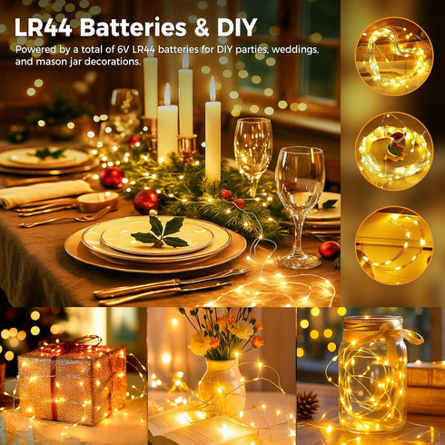 50 Pack 20 3 7ft litogo Yellow Fairy Lights Battery Operated with Timer, LED Modes Twinkle Light, Waterproof Silver