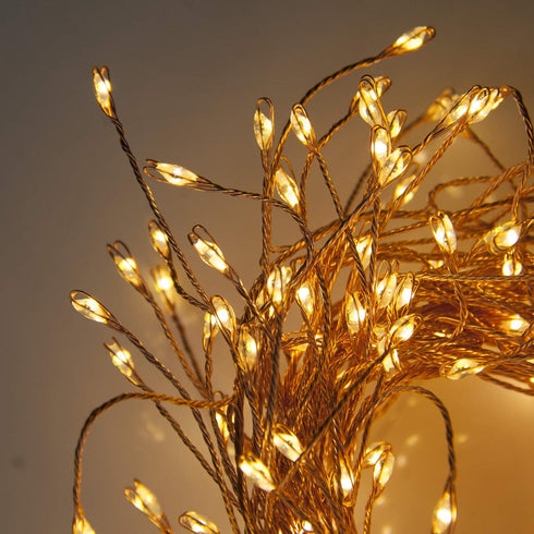 240 10ft QBIS LED Christmas Cluster Lights, Warm White Fairy Lights on Copper Wire, Plug in, Christmas Tree Lighting