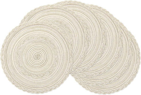 SHACOS Round Placemats Set of 6, Boho Braided Bordered Placemats 15 inch for Dining Tables, Wedding Holiday Party