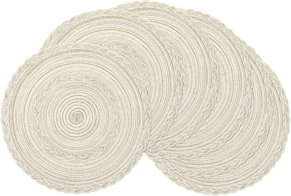 SHACOS Round Placemats Set of 6, Boho Braided Bordered Placemats 15 inch for Dining Tables, Wedding Holiday Party