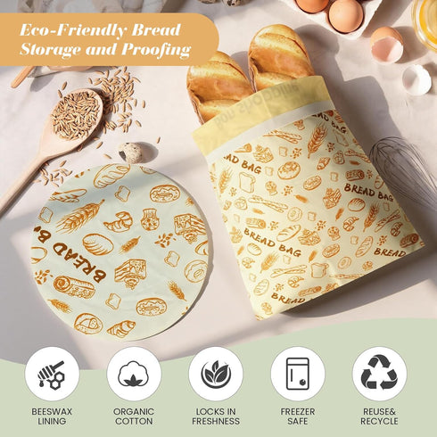 Bon shopping Beeswax Bread Bags for Sourdough - Large Reusable Organic Cotton Sourdough Bags and Bowl Cover Bread Bags