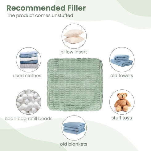 18"x18"x18", AELS Unstuffed Farmhouse Pouf Cover for Living Room, Boho Storage Bean Bag Cubes, Sage Green Soft Corduroy