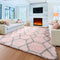 Moroccan Area Rug 4x6, Fluffy Pink and Grey Trellis Shaggy Rug for Girls Bedroom, Soft Plush Carpet for Living Room