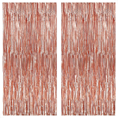 KatchOn Rose Gold Fringe Curtain, XtraLarge 3.2x8 Feet, Pack of 2 | Rosegold Backdrop for Anniversary, Wedding,