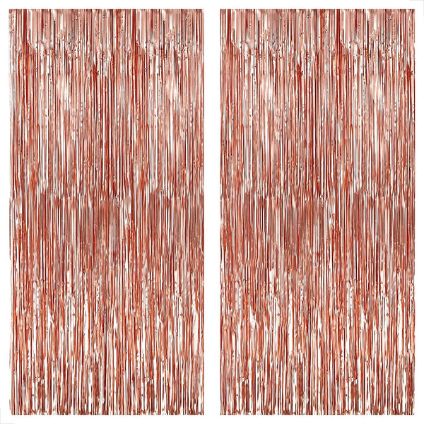 KatchOn Rose Gold Fringe Curtain, XtraLarge 3.2x8 Feet, Pack of 2 | Rosegold Backdrop for Anniversary, Wedding,
