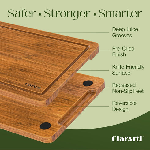 Set 3 Set Bamboo Cutting Boards for Kitchen of Non-Slip Wood Cutting Boards with Juice Groove Thick Organic Bamboo