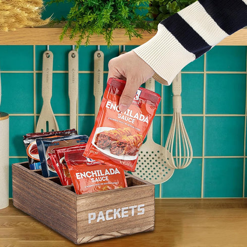 Seasoning Packet Organizer, Food Packet Storage Caddy with 4 Compartments for Kitchen Pantry Cabinet Organization