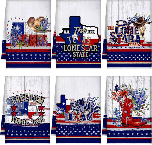 Bencailor 6 Pcs Texas State Kitchen Towel - Patriotic Absorbent Hand Towels for Home Cleaning