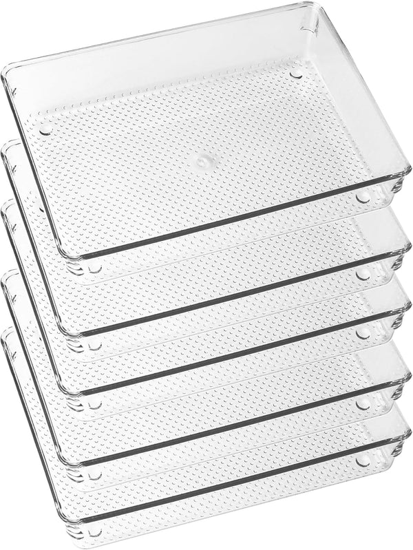 ihomecooker 5 Pack Clear Plastic Drawer Organizer Tray, 6" X 9" for Cutlery, Utensils, Makeup