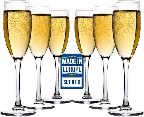 Volarium Champagne Flutes Set of 6, Elegant Crystal Glasses for Sparkling Wine, Perfect for Christmas, Weddings,