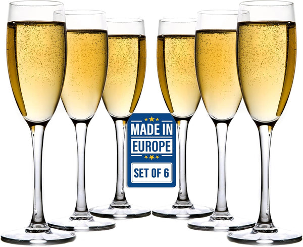Volarium Champagne Flutes Set of 6, Elegant Crystal Glasses for Sparkling Wine, Perfect for Christmas, Weddings,