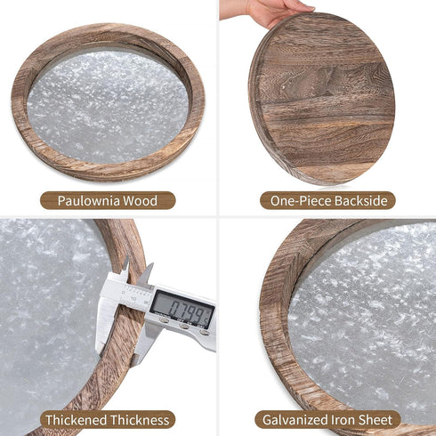 Hanobe Round Wood Decorative Tray: Rustic Wooden Tray for Coffee Table Farmhouse Centerpiece Mirror Candle Holder