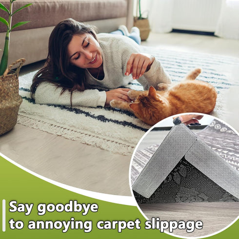 16Pcs Non-Slip Rug Carpet Grippers, Large Reusable Tape Pads, Strong Adhesive, Removable Double-Sided Strips